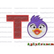 Summer Penguin Muppet Baby Head 01 Applique Embroidery Design With Alphabet T
