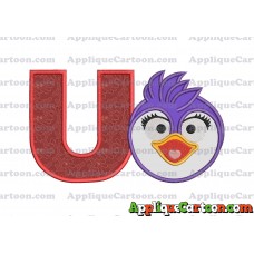 Summer Penguin Muppet Baby Head 01 Applique Embroidery Design With Alphabet U