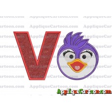 Summer Penguin Muppet Baby Head 01 Applique Embroidery Design With Alphabet V