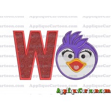 Summer Penguin Muppet Baby Head 01 Applique Embroidery Design With Alphabet W