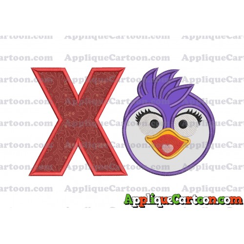Summer Penguin Muppet Baby Head 01 Applique Embroidery Design With Alphabet X