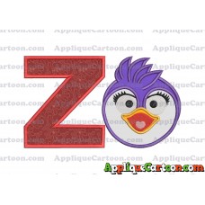 Summer Penguin Muppet Baby Head 01 Applique Embroidery Design With Alphabet Z