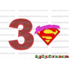 SuperGirl Applique 02 Embroidery Design Birthday Number 3