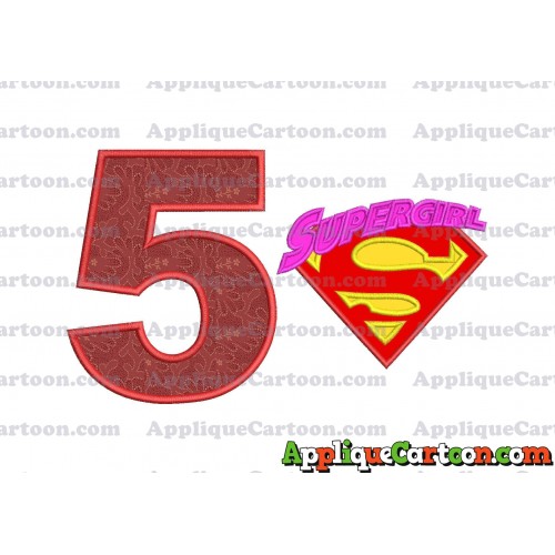 SuperGirl Applique 02 Embroidery Design Birthday Number 5