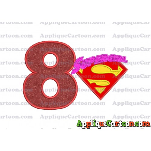 SuperGirl Applique 02 Embroidery Design Birthday Number 8