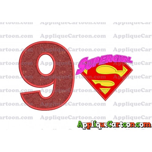 SuperGirl Applique 02 Embroidery Design Birthday Number 9
