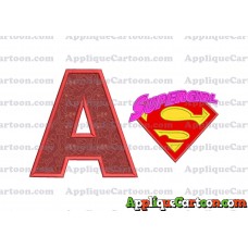 SuperGirl Applique 02 Embroidery Design With Alphabet A