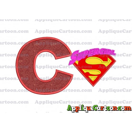 SuperGirl Applique 02 Embroidery Design With Alphabet C