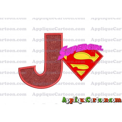 SuperGirl Applique 02 Embroidery Design With Alphabet J