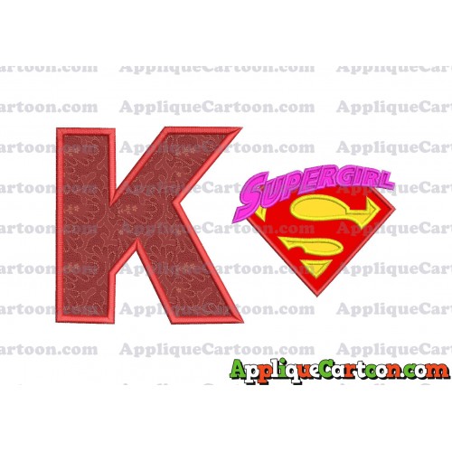 SuperGirl Applique 02 Embroidery Design With Alphabet K