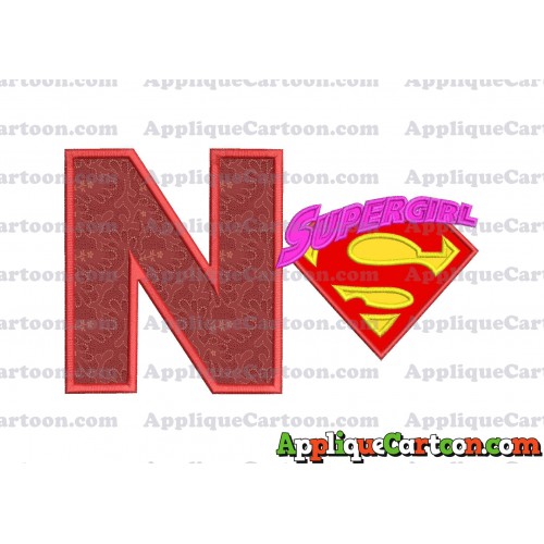 SuperGirl Applique 02 Embroidery Design With Alphabet N