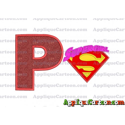 SuperGirl Applique 02 Embroidery Design With Alphabet P