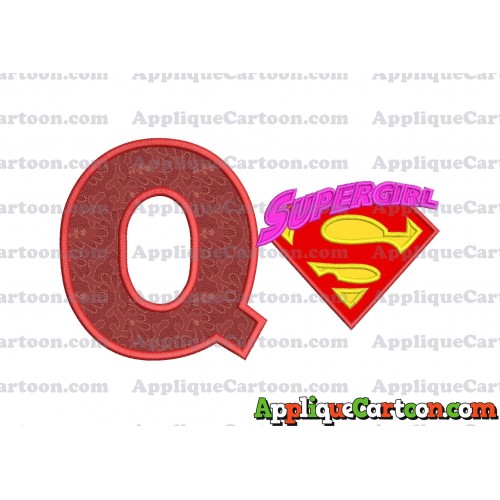 SuperGirl Applique 02 Embroidery Design With Alphabet Q