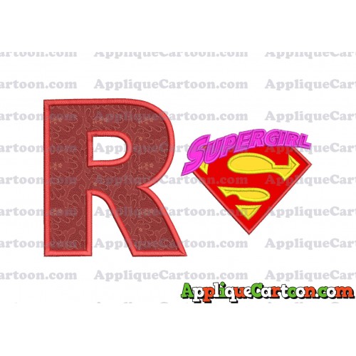 SuperGirl Applique 02 Embroidery Design With Alphabet R