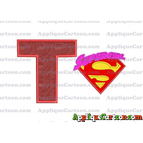 SuperGirl Applique 02 Embroidery Design With Alphabet T