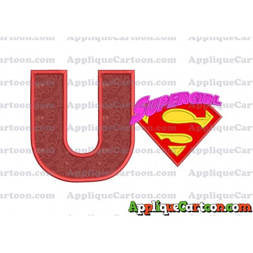 SuperGirl Applique 02 Embroidery Design With Alphabet U