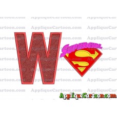 SuperGirl Applique 02 Embroidery Design With Alphabet W
