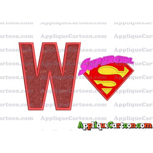 SuperGirl Applique 02 Embroidery Design With Alphabet W