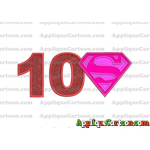 SuperGirl Applique Embroidery Design Birthday Number 10