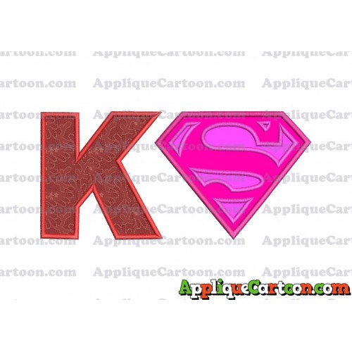 SuperGirl Applique Embroidery Design With Alphabet K