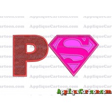 SuperGirl Applique Embroidery Design With Alphabet P