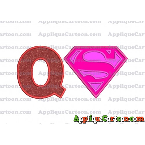 SuperGirl Applique Embroidery Design With Alphabet Q