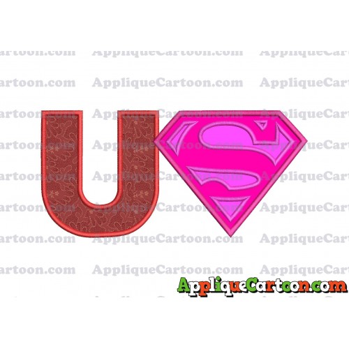 SuperGirl Applique Embroidery Design With Alphabet U