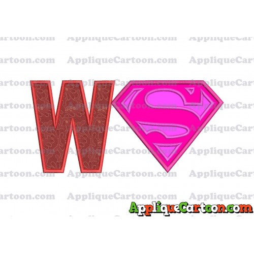 SuperGirl Applique Embroidery Design With Alphabet W