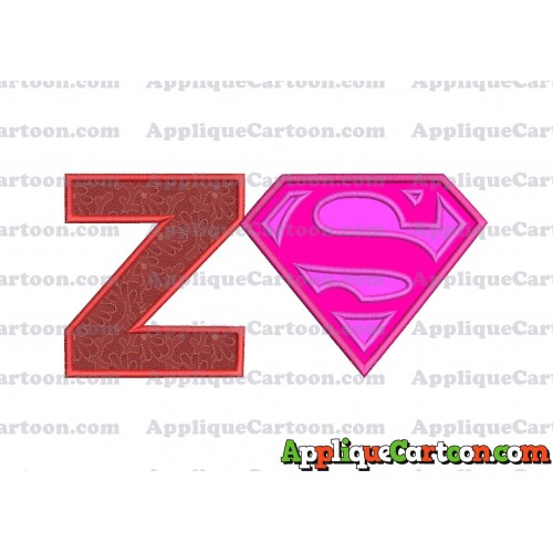 SuperGirl Applique Embroidery Design With Alphabet Z