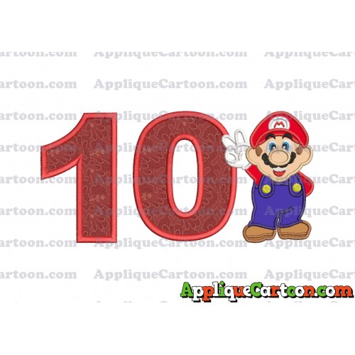 Super Mario Applique Embroidery Design Birthday Number 10