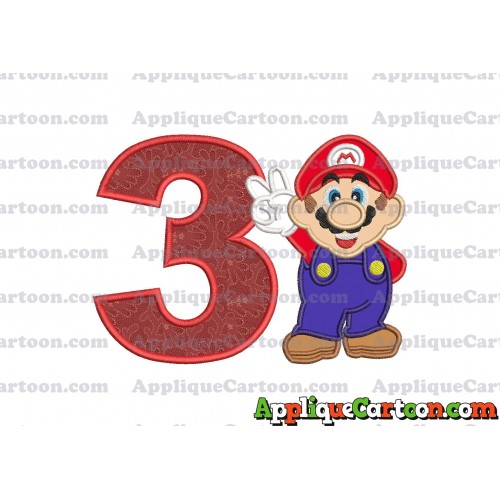 Super Mario Applique Embroidery Design Birthday Number 3
