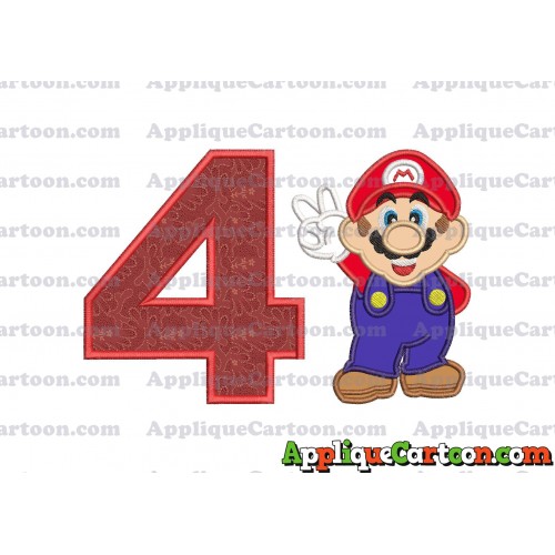 Super Mario Applique Embroidery Design Birthday Number 4