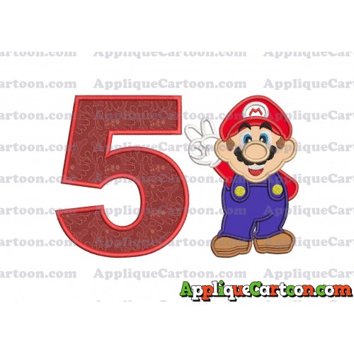 Super Mario Applique Embroidery Design Birthday Number 5