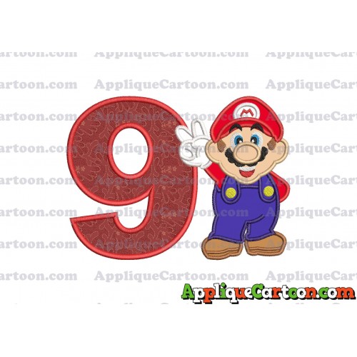 Super Mario Applique Embroidery Design Birthday Number 9