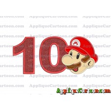 Super Mario Head Applique 02 Embroidery Design Birthday Number 10