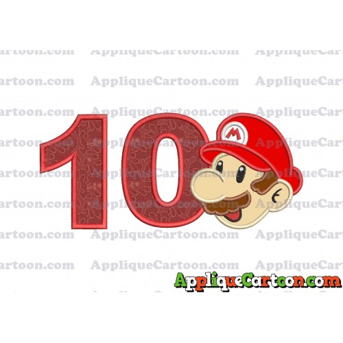 Super Mario Head Applique 02 Embroidery Design Birthday Number 10