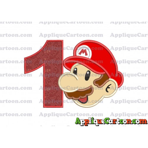 Super Mario Head Applique 02 Embroidery Design Birthday Number 1
