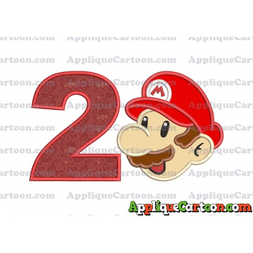 Super Mario Head Applique 02 Embroidery Design Birthday Number 2