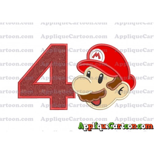 Super Mario Head Applique 02 Embroidery Design Birthday Number 4