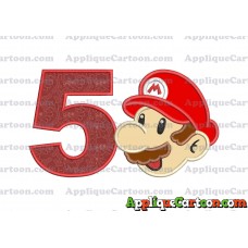 Super Mario Head Applique 02 Embroidery Design Birthday Number 5