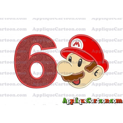 Super Mario Head Applique 02 Embroidery Design Birthday Number 6