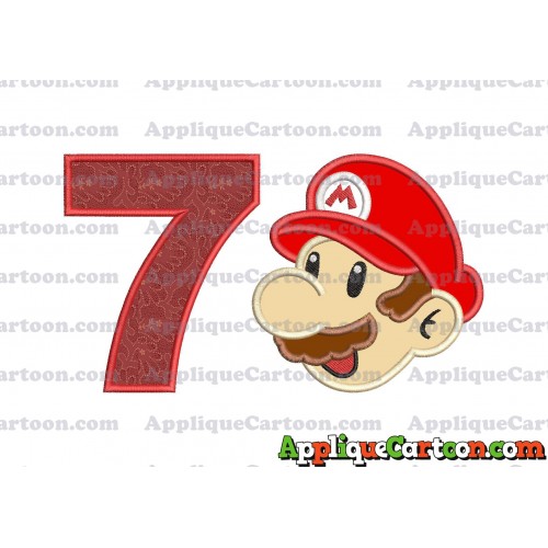 Super Mario Head Applique 02 Embroidery Design Birthday Number 7