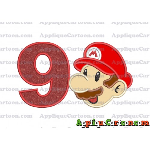 Super Mario Head Applique 02 Embroidery Design Birthday Number 9