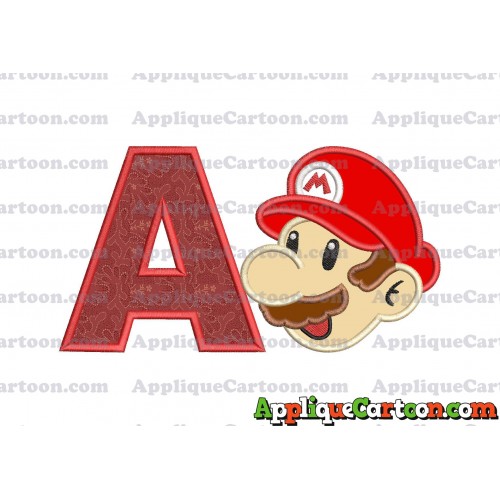 Super Mario Head Applique 02 Embroidery Design With Alphabet A