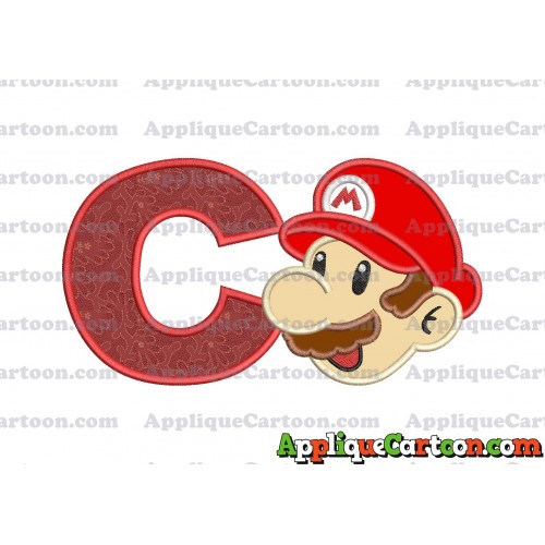 Super Mario Head Applique 02 Embroidery Design With Alphabet C
