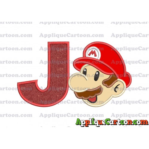 Super Mario Head Applique 02 Embroidery Design With Alphabet J