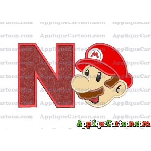 Super Mario Head Applique 02 Embroidery Design With Alphabet N