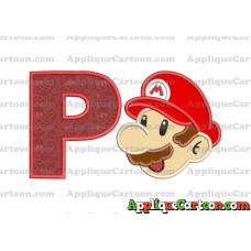 Super Mario Head Applique 02 Embroidery Design With Alphabet P