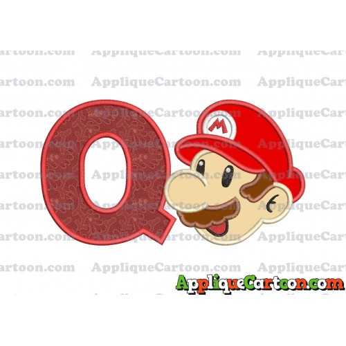Super Mario Head Applique 02 Embroidery Design With Alphabet Q