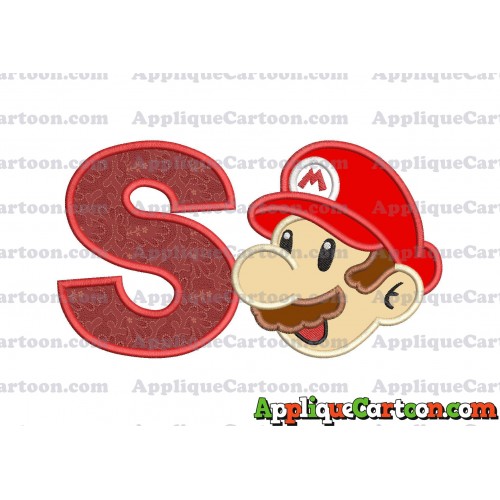 Super Mario Head Applique 02 Embroidery Design With Alphabet S